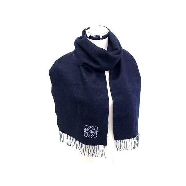 Loewe Scarf Anagram Navy Reversible Fringe