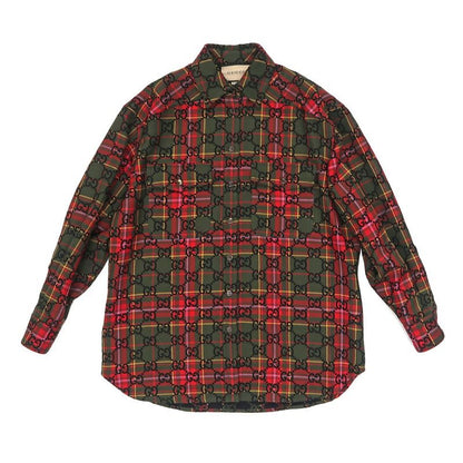 Gucci Wool Check Shirt GG Pattern 38 Green Long Sleeve