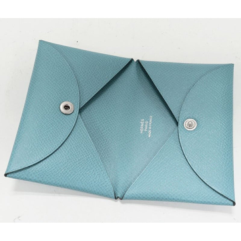 Hermes Bifold Card Case Business Holder Calvi Epson Blue Jean — view 3