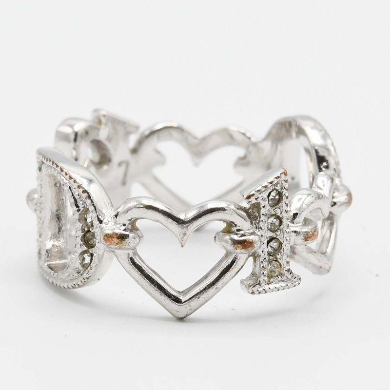 Christian DIOR Ring Rhinestone Heart Approx 13.5 Silver Color Accessories
