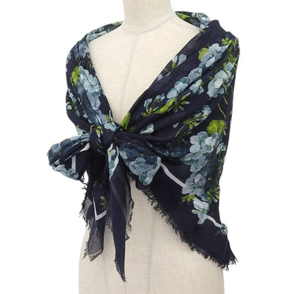 Super With Box Gucci 2016 Item Floral Silk Rayon Fringe Shawl Scarf Navy