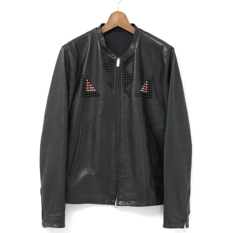 Fendi Monster Jacket Size 48 Bugs Studded Leather Single Riders Jacket Made In