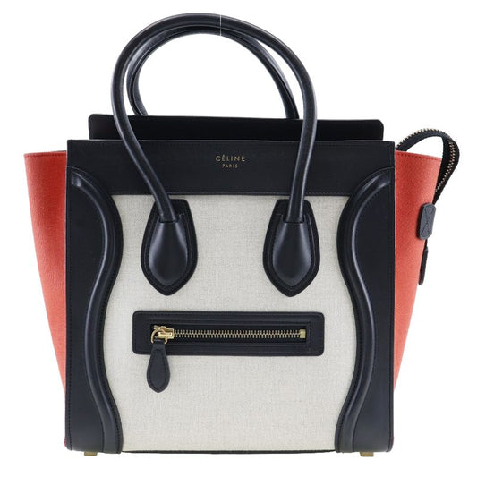 Celine Luggage Micro Shopper Tricolor 167792 Calf And Canvas Black Ladies