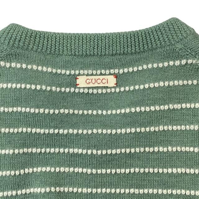 Gucci 633610 Knit Sweater Top Long Sleeves V-neck Striped Alpaca Wool Green