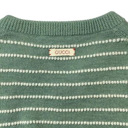 Gucci 633610 Knit Sweater Top Long Sleeves V-neck Striped Alpaca Wool Green
