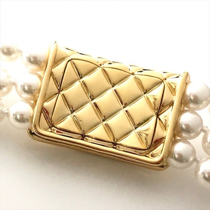 Chanel Bag Motif 3 Rows Pearl Gold Bracelet