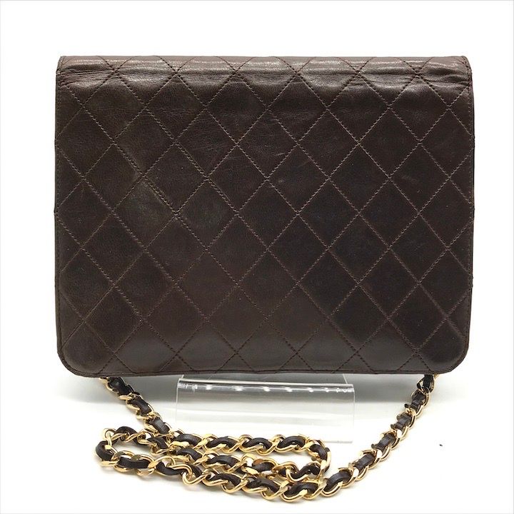 Chanel CC Logo Quilted Lambskin Chain Shoulder Bag Push Lock Brown