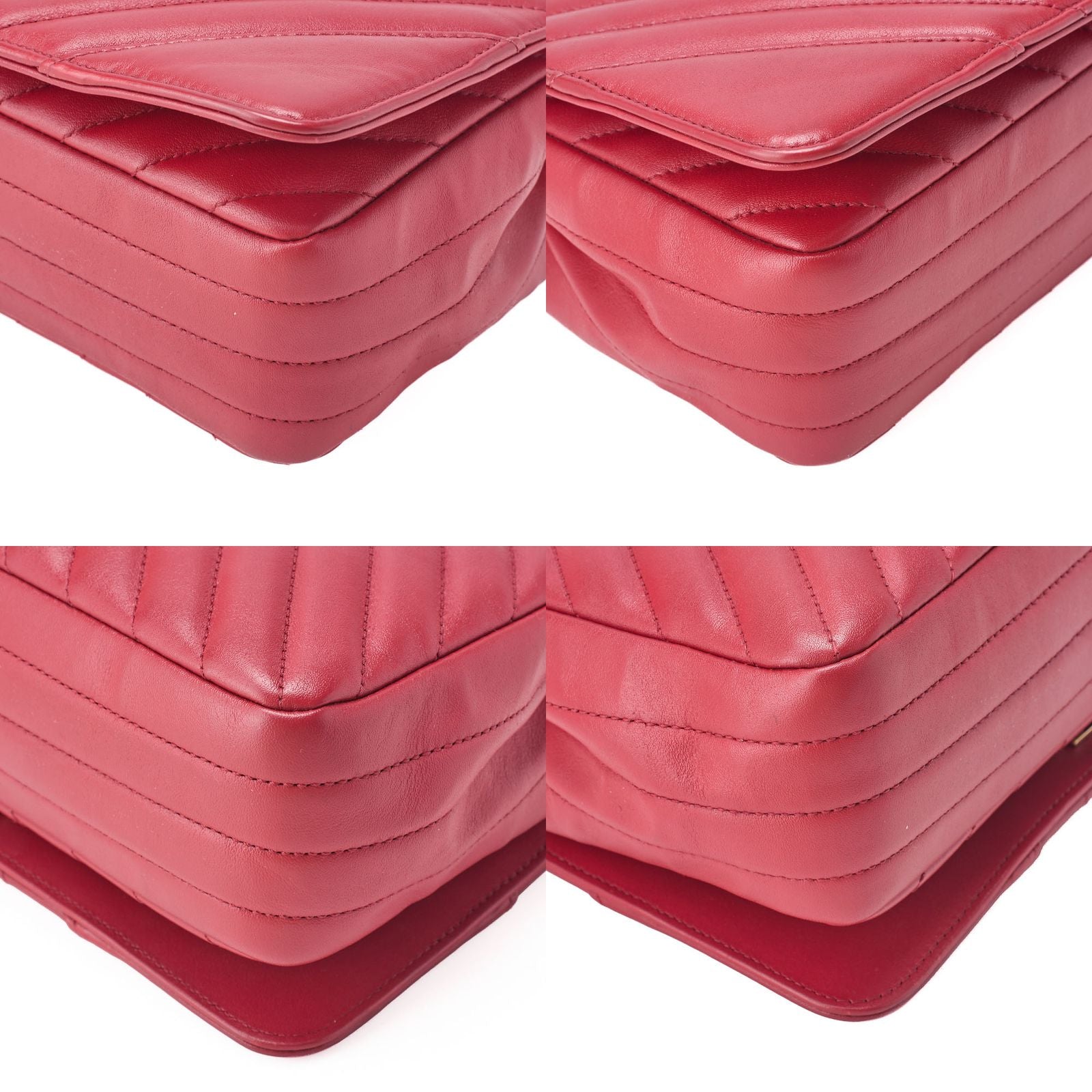 Chanel Shoulder Bag Calfskin V-stitched Red Coco Mark Single Flap With Gold