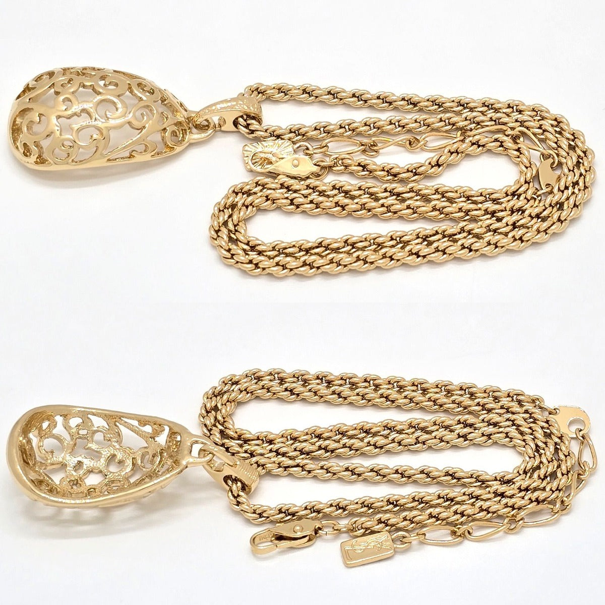 Saint Laurent Yves Egg Arabesque Pendant Necklace Gold — view 4