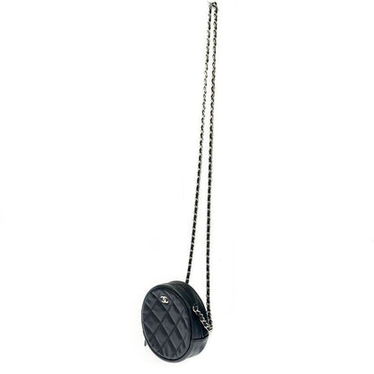 Chanel Matelasse Caviar Skin Coco Mark Round Chain Shoulder Bag Black 367857