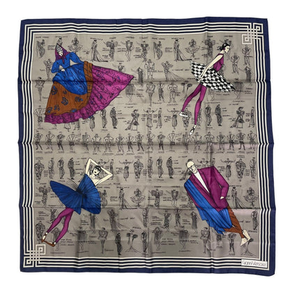 Versace Gianni Scarf Silk Sketch Design Drawing Gray