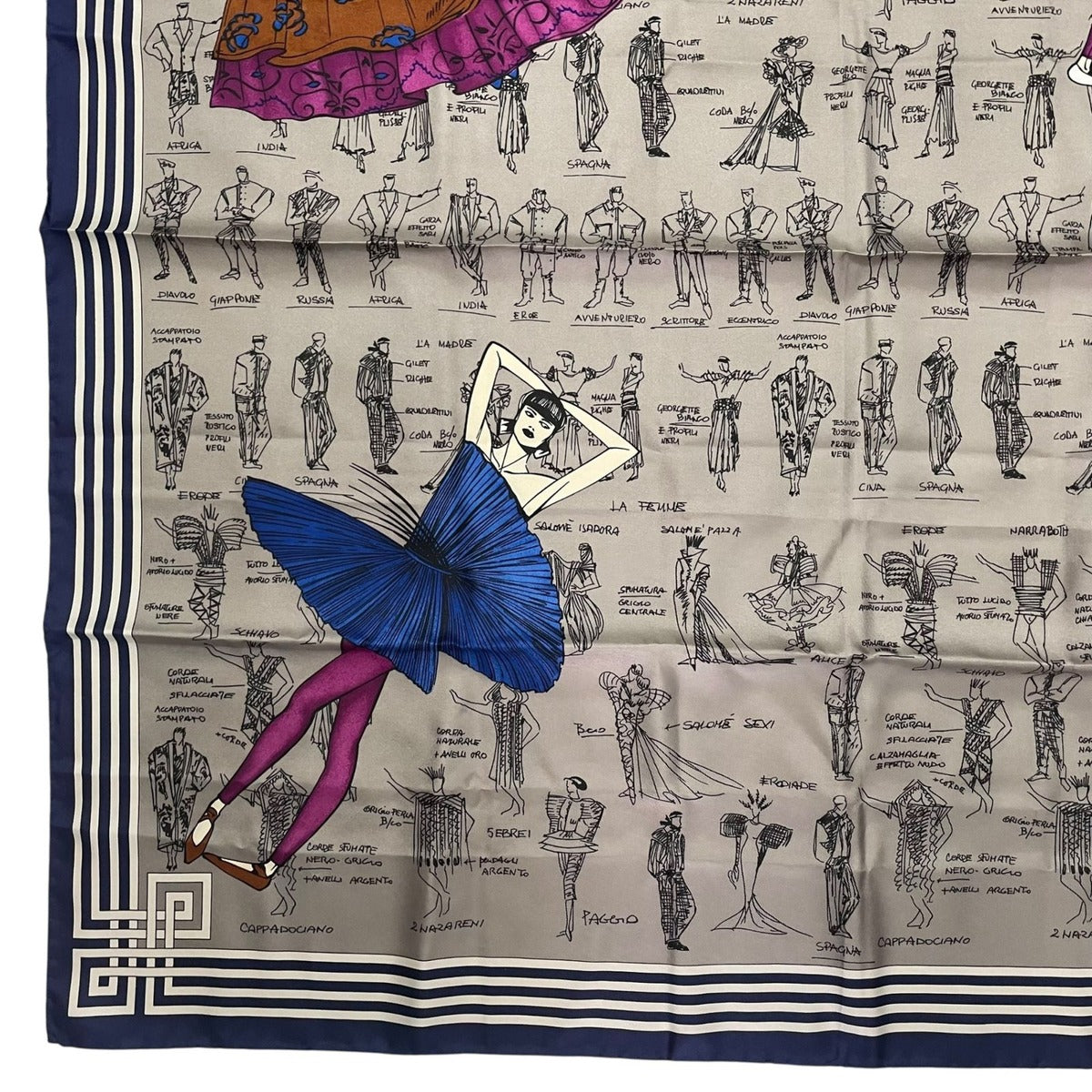 Versace Gianni Scarf Silk Sketch Design Drawing Gray — view 4