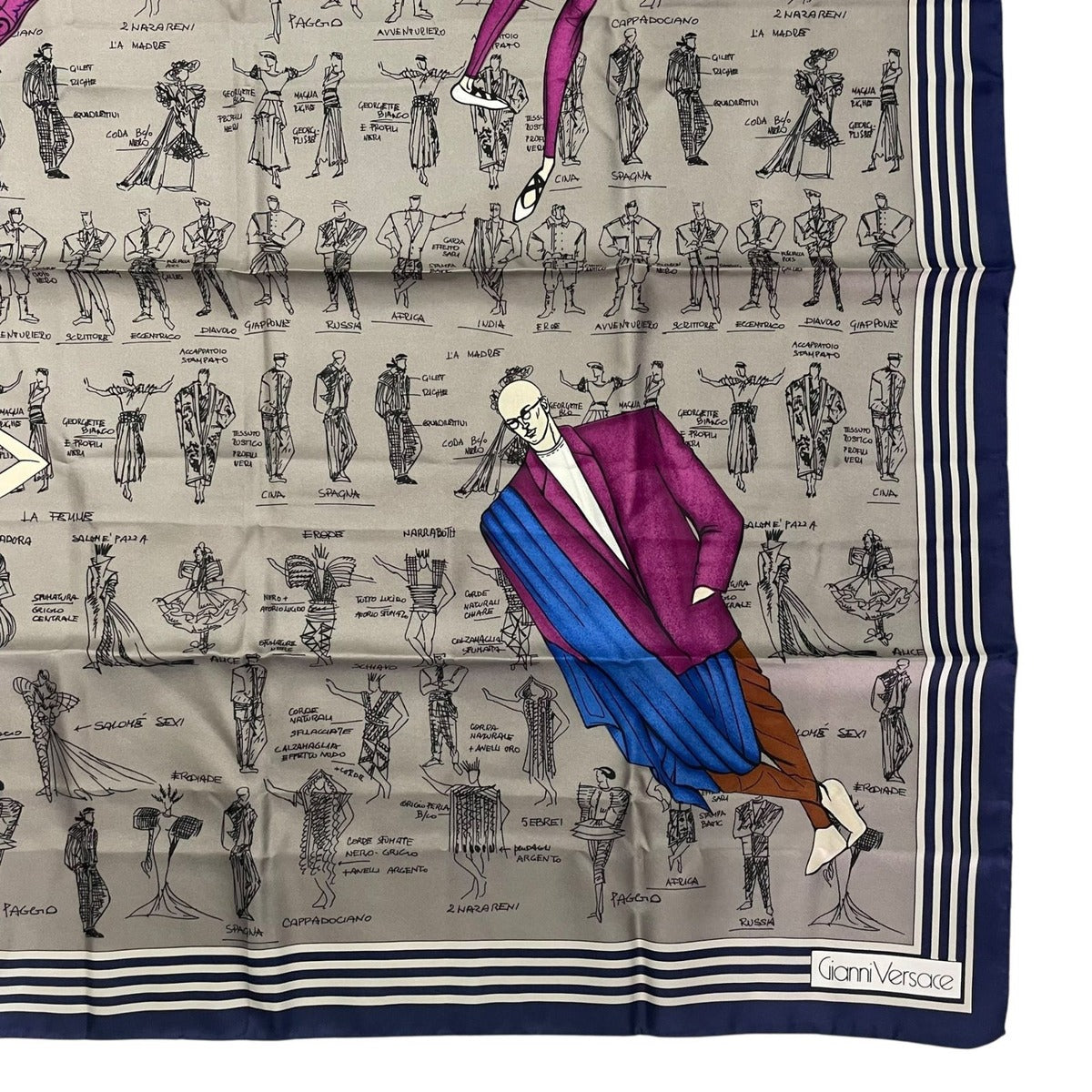 Versace Gianni Scarf Silk Sketch Design Drawing Gray — view 5