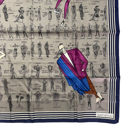 Versace Gianni Scarf Silk Sketch Design Drawing Gray — view 5