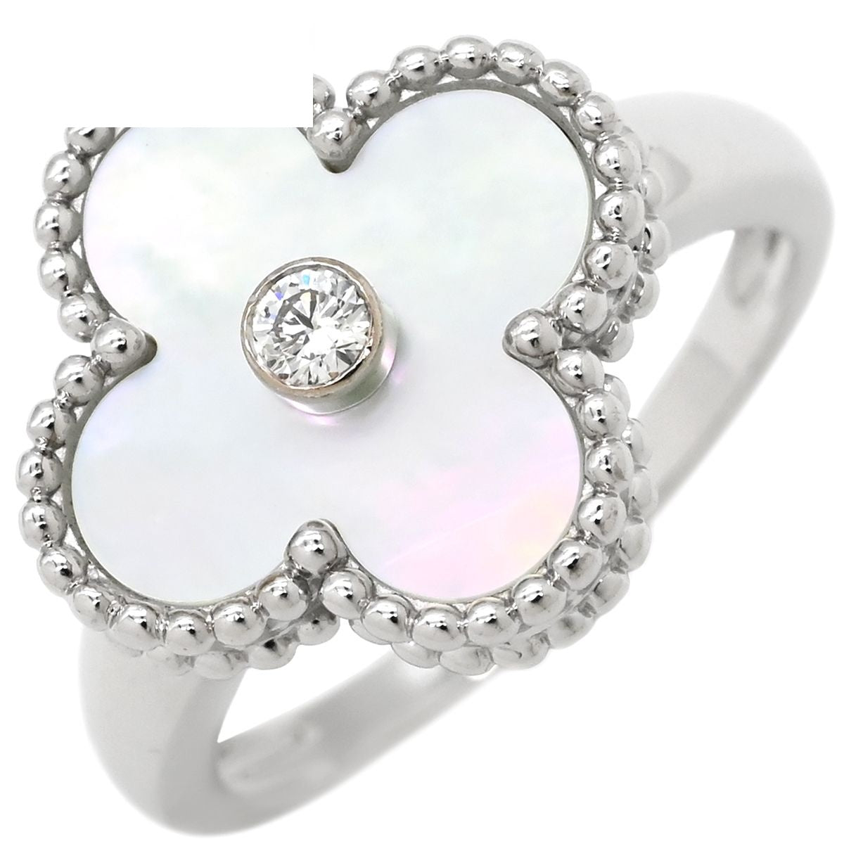 Van Cleef & Arpels Ring Vintage Alhambra Pearl White Gold 52 Shell Diamond