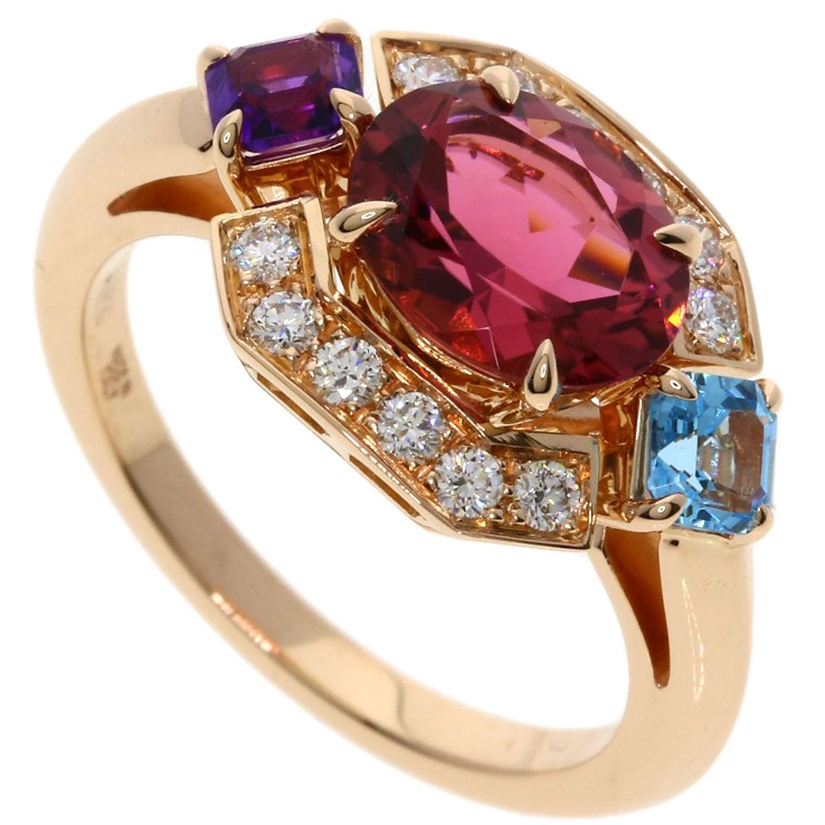 Bvlgari Allegra Pink Tourmaline Amethyst Aquamarine Diamond Ring 18K