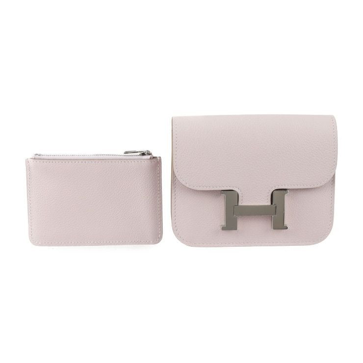 Hermes Constance Slim Pouch Evercolor Mauve Pale Silver Hardware Compact