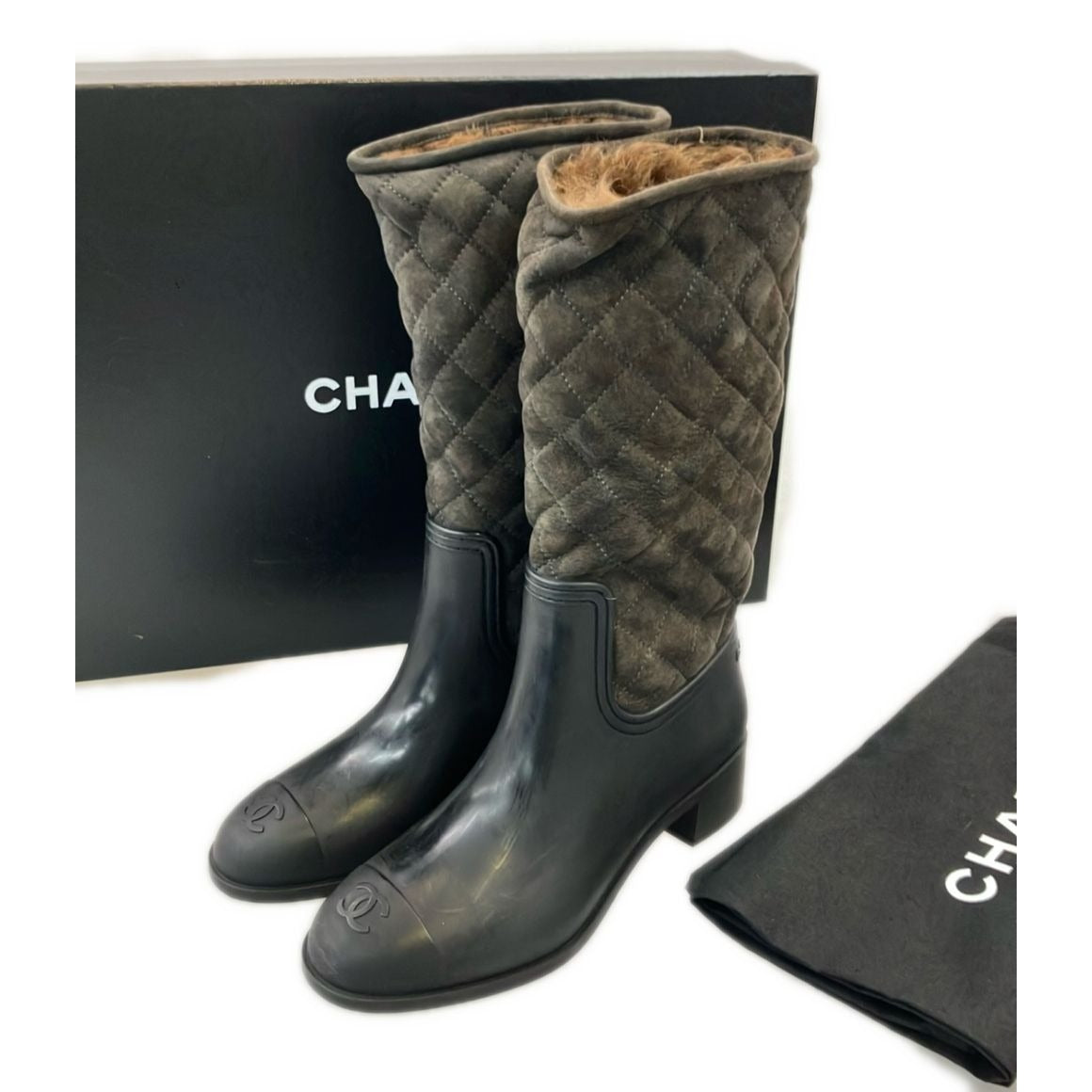 Chanel Long Rain Boots Quilted CC Logo 37 Brown And Others