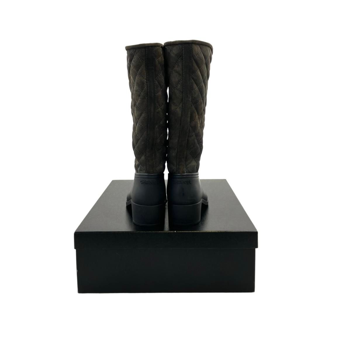 Chanel Long Rain Boots Quilted CC Logo 37 Brown And Others — view 3