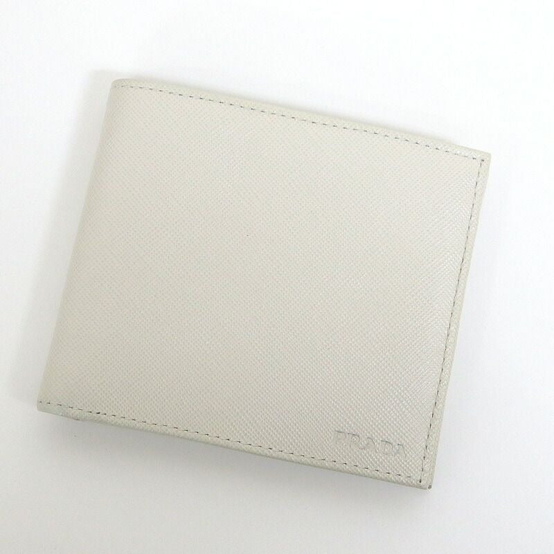Prada Bifold Compact Wallet Saffiano Leather White Silver