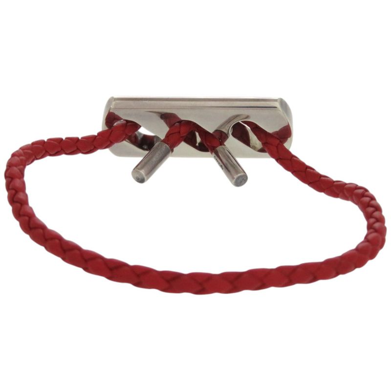 Hermes Silver 925 Leather Silver Hardware Red Bracelet 1125 Hermes