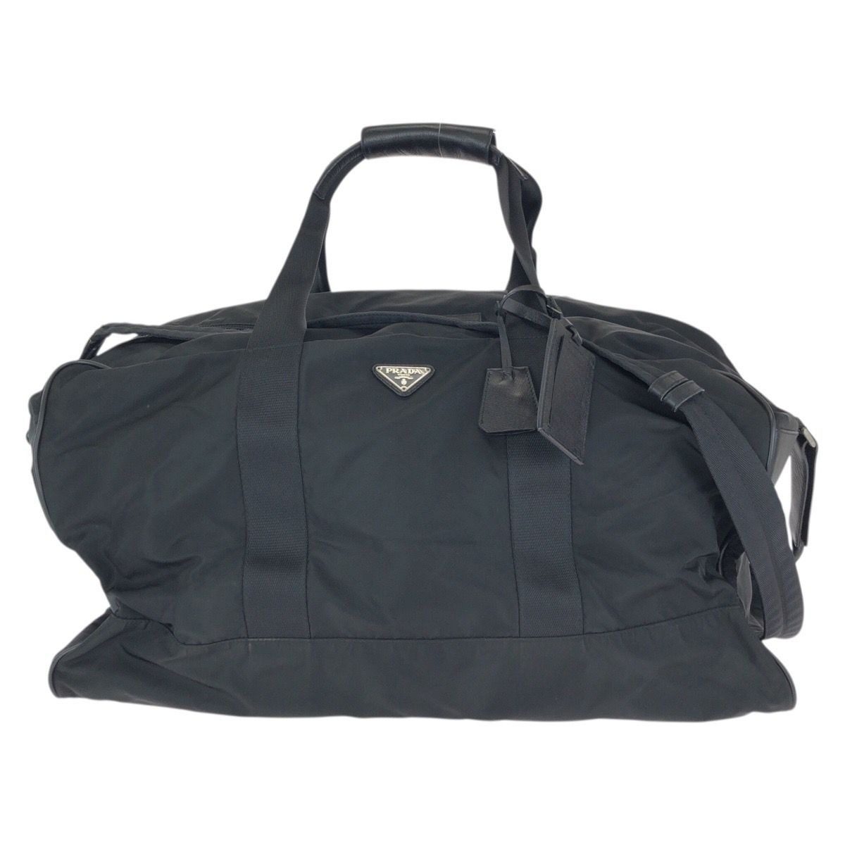 Prada Tessuto Saffiano 2-Way Black Silver Nylon Leather Boston Bag