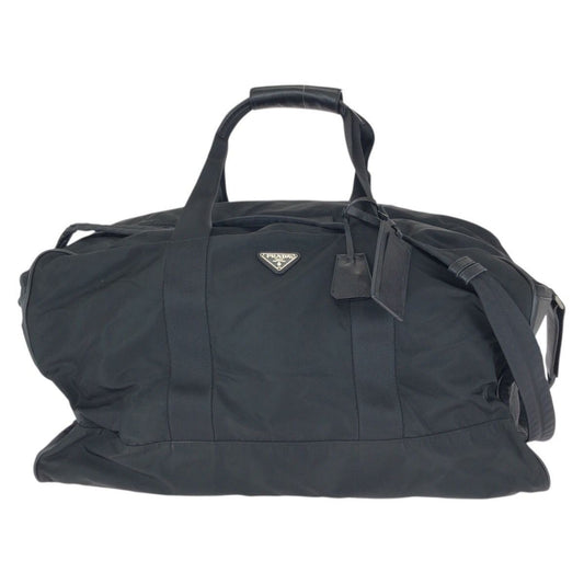 Prada Tessuto Saffiano 2-Way Black Silver Nylon Leather Boston Bag