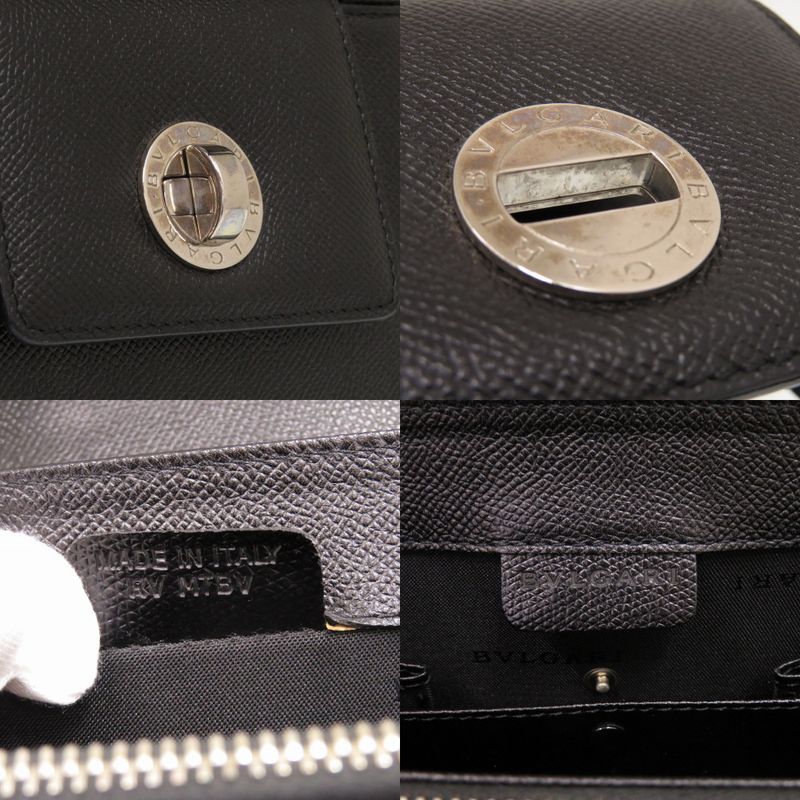 Bulgari 2way Leather Black 0428 Black Handbag Bvlgari
