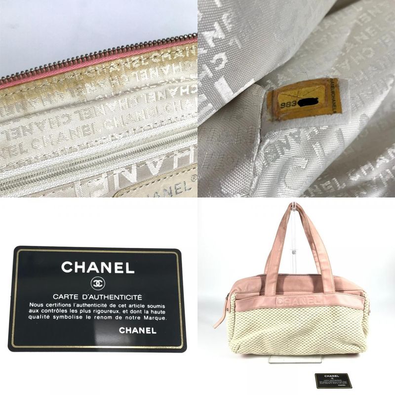 Chanel Shoulder Bag Logo Leather / Canvas Pink