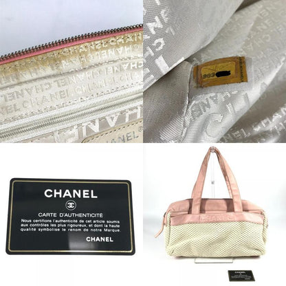 Chanel Shoulder Bag Logo Leather / Canvas Pink