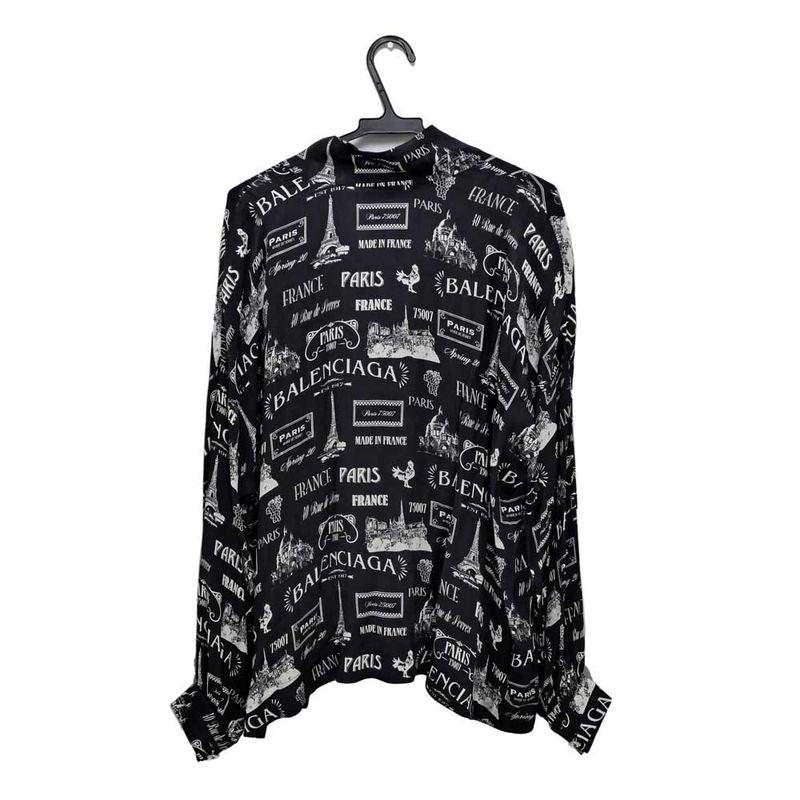 Balenciaga Blouse All Over Pattern 34 Sizes Black White Silk Long