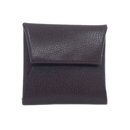 Hermes Bastia Brown Silver Coin Case Card Leather