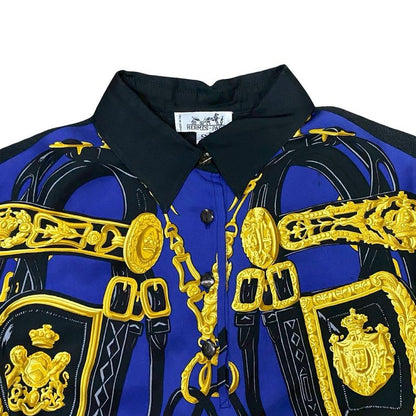 Hermes Brid De Gala Pattern Silk Cashmere Cotton Long Sleeve Shirt Top