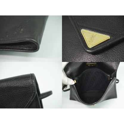 Saint Laurent Yves YSL Leather Shoulder Bag Pochette Black — view 8