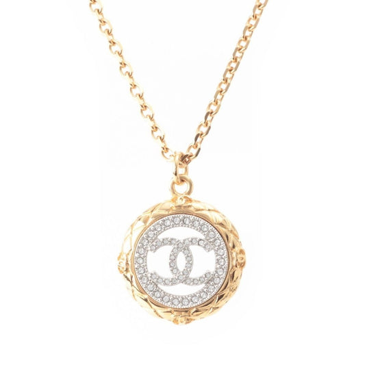 Chanel CC Logo Line Stone Necklace Gold Silver