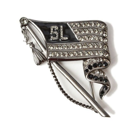 Saint Laurent Pin Brooch Badge With Rhinestone Flag