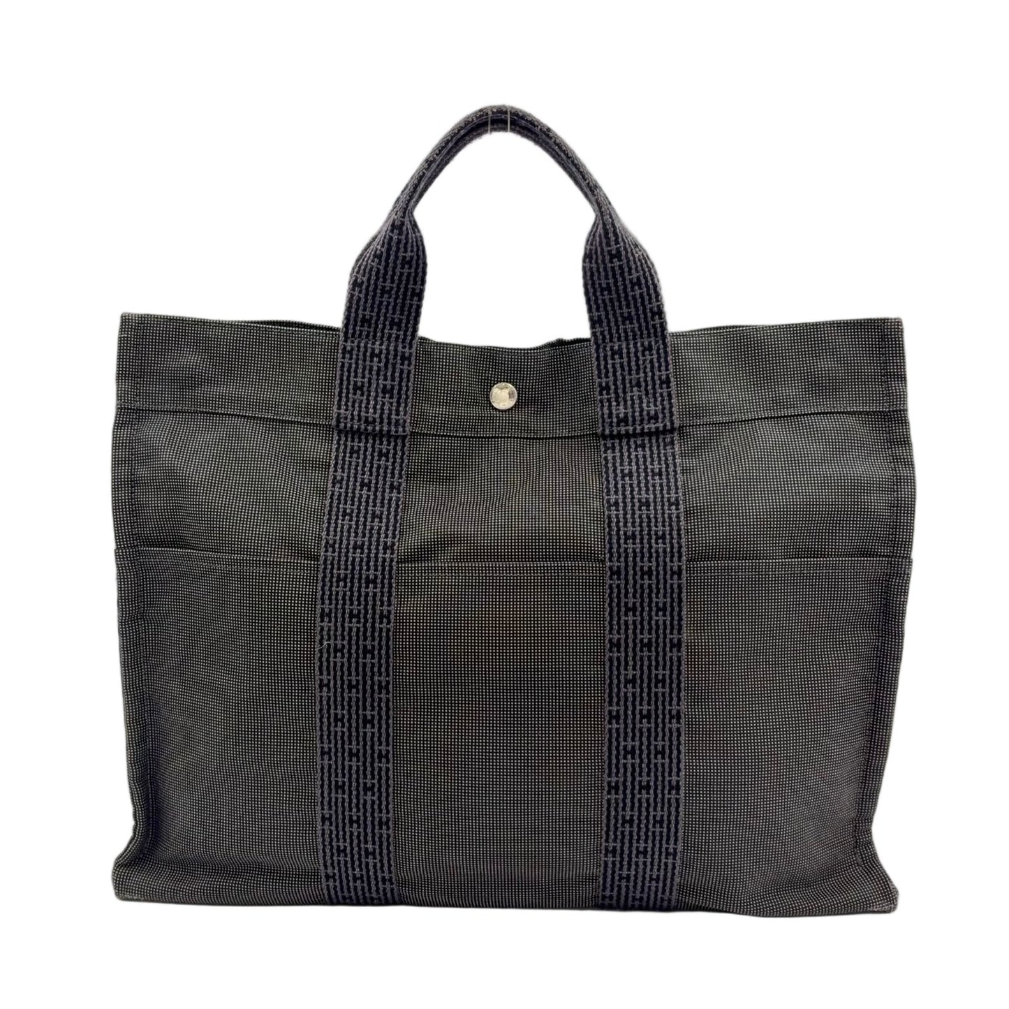Hermes Her Line Canvas Gray Tote Silver