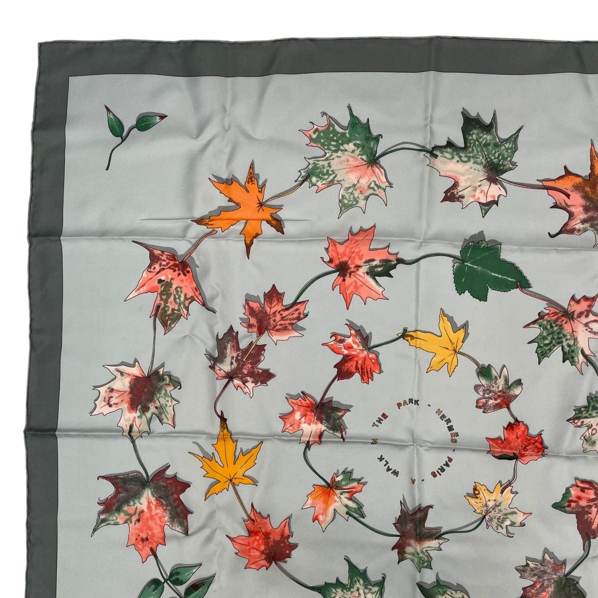 Hermes Carre 90 Scarf 100% Silk A Walk In The Park Maple Leaf Green Box — view 3