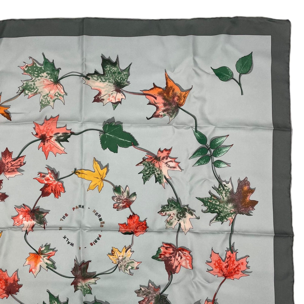Hermes Carre 90 Scarf 100% Silk A Walk In The Park Maple Leaf Green Box — view 4
