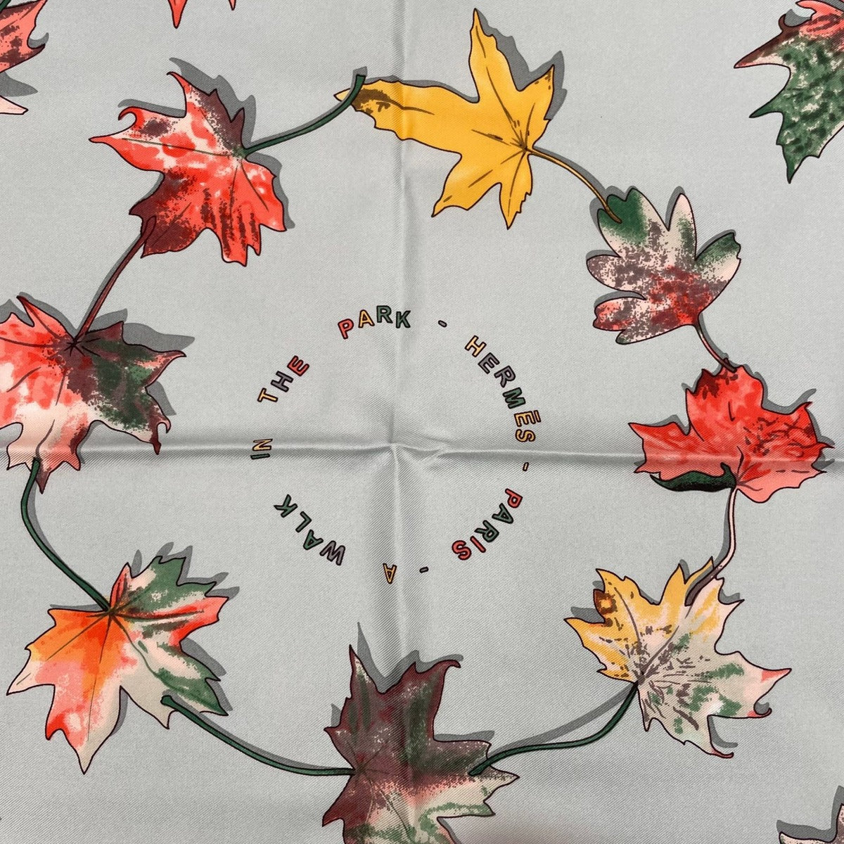 Hermes Carre 90 Scarf 100% Silk A Walk In The Park Maple Leaf Green Box — view 7