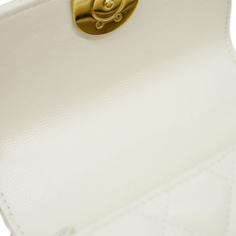 Chanel Handbag Matelasse Caviar Skin White Chien Pan Gold Hardware 2WAY Bag
