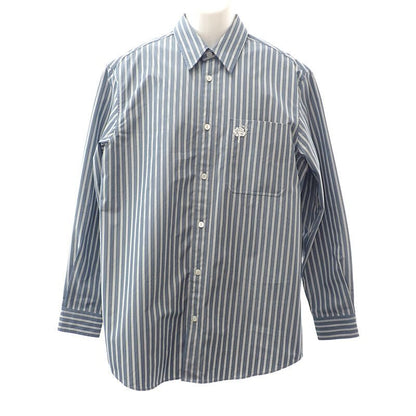Gucci Embroidered Stripe 46 Long Sleeve Shirt Cotton Blue Top