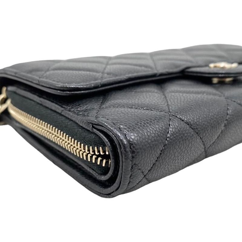 Chanel Shoulder Bag Chain Wallet Ap3876 Matelasse Caviar Skin Coco Mark Black