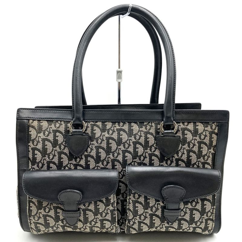 DIOR Handbag Tote Bag Trotter Canvas Leather Black Women's