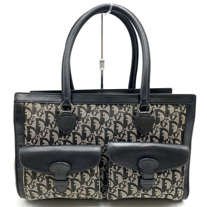 DIOR Handbag Tote Bag Trotter Canvas Leather Black Women's