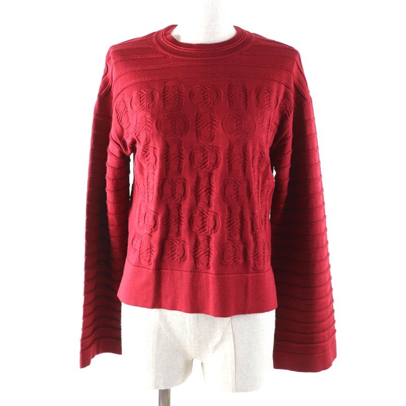 Hermes 23 AW 3 E2614 D3 Silk-blend Chaine D'ancre Wide Sleeve Knit Red 34