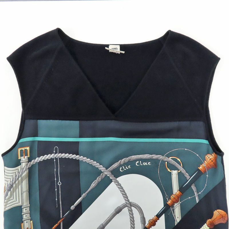 Hermes One Piece Twill Lane No-sleeve 36 Wool Cashmere Silk Black
