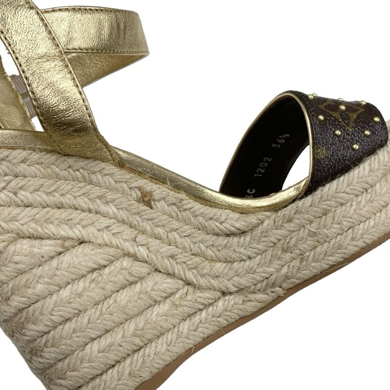 Louis Vuitton Starboard Line Monogram Sandals Shoes Leather Gold Brown Studs