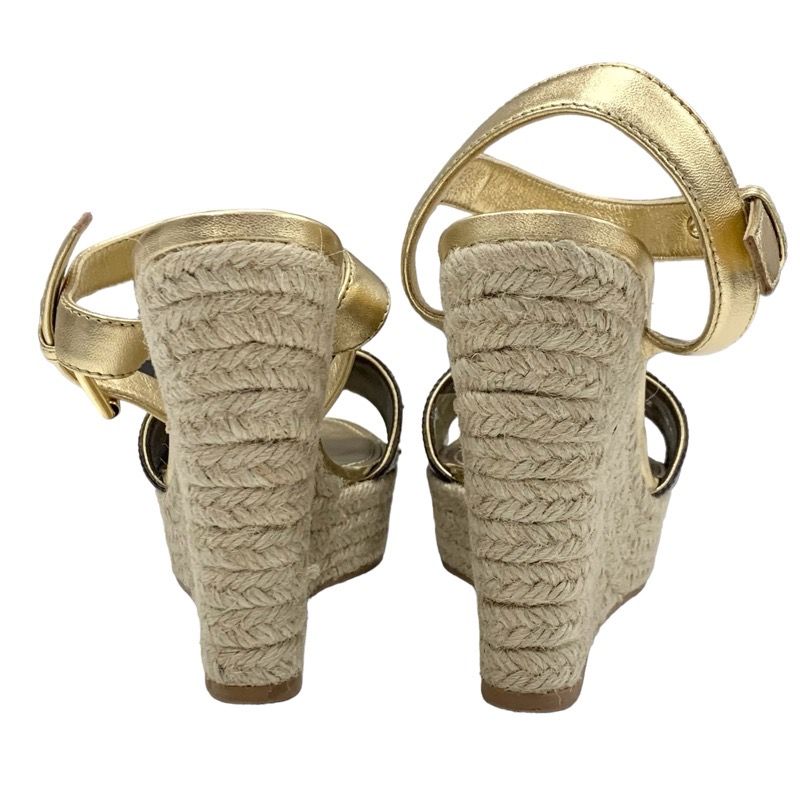 Louis Vuitton Starboard Line Monogram Sandals Shoes Leather Gold Brown Wedge