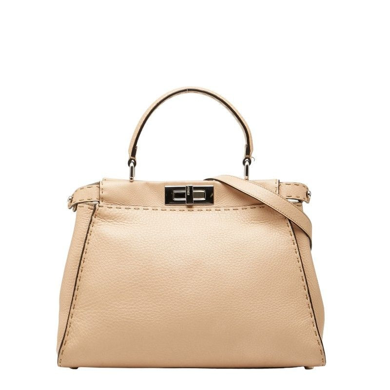 Fendi Selleria Peekaboo 2-Way Shoulder Bag Beige Leather